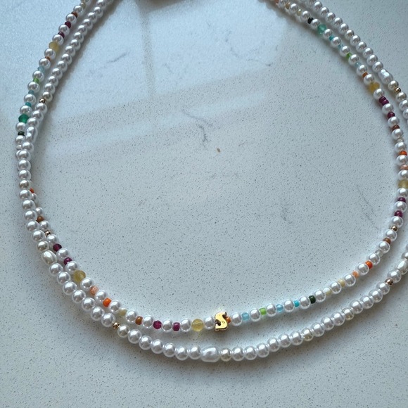 Pearl Beaded Bubble Letter Lowercase Monogram Necklaces, Set of 2 - S - NWT - Picture 4 of 6